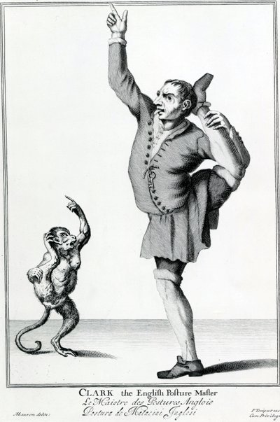 Clark the English Posture Maker, hentet fra serien The Cryes of the City of London Drawne after the Life, gravering etter Marcellus Laroon II, utgitt av Pierce Tempest, 1688 av American School