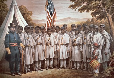 'Come and Join Us Brothers', unionsrekrutteringsplakat rettet mot svarte frivillige (farge litho) av American School