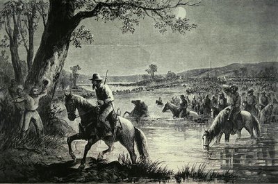 Den konfødererte hæren krysset Fords of Potomac River under invasjonen av Maryland i 1862 (litho) av American School