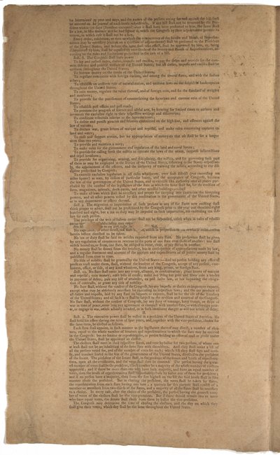 Grunnloven, første trykk, trykt av Dunlap & Claypoole, 17.–19. september 1787 (se også GLC 695933, GLC 695935 og GLC 695936) av American School