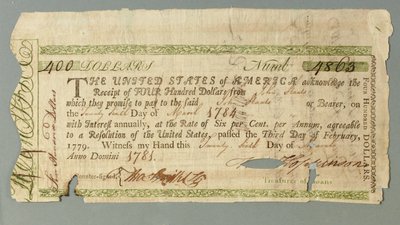 Continental Loan Office sertifikat nummer 4863 signert av kasserer Francis Hopkinson, 26. mars 1781 av American School