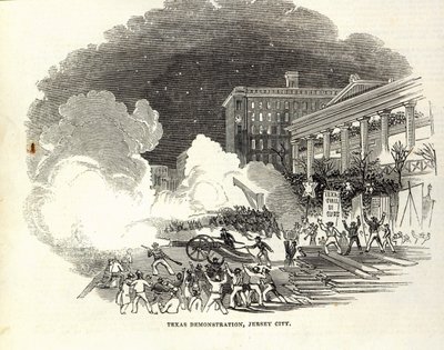 Demonstrasjon i Jersey City til fordel for annekteringen av USA i Texas, illustrasjon fra 'Illustrated London News, 22. mars av American School