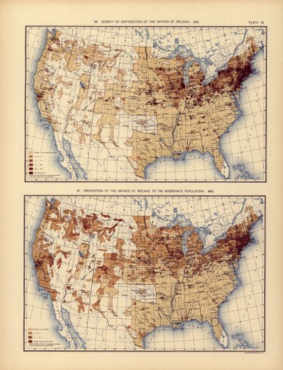 Tetthet av distribusjon av de innfødte i Irland og deres andel av den samlede befolkningen, 1898 av American School