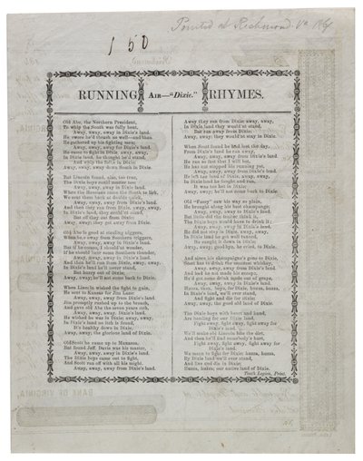 Dixie trykt på baksiden av et ark sjekker, 1861 av American School