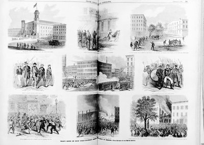 Utkast til opptøyer i New York, spennende scener under terrorens styre, 1863 av American School
