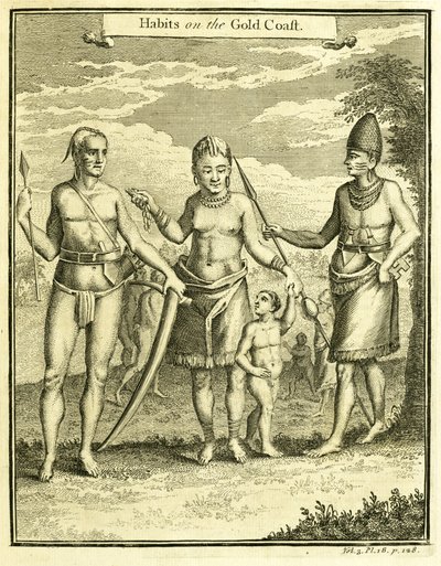 Kjole til folket i Cape Lope Gonsalvo og Rio Gabon, illustrasjon fra "Habits on the Gold Coast", av Thomas Astley, 1745-47 av American School