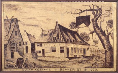 Dutch Cottage i Beaver Street i 1679, ca. 1853 (olje på gasbind) av American School