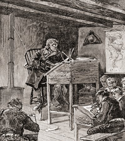 Utdanning på 1700- og 1800-tallet, fra 'The History of Our Country', utgitt 1905 (tregravering) av American School