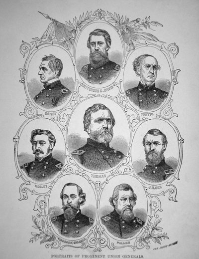 Åtte fremtredende amerikanske borgerkrigsgeneraler (gravering) av American School