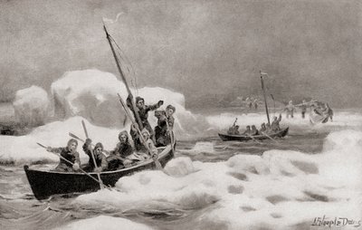 Elisha Kent Kane, leder av The Second Grinnell Expedition of 1853, på jakt etter kaptein Sir John Franklins tapte ekspedisjon i de arktiske områdene, fra The History of Our Country, publisert 1905 (lito) av American School