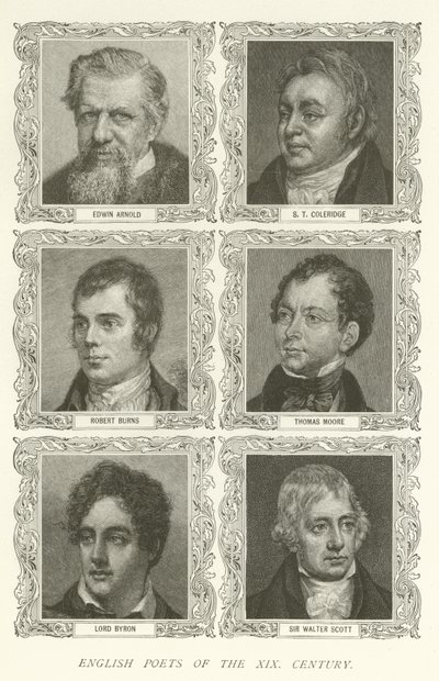 English Poets of the XIX Century, Edwin Arnold, S T Coleridge, Robert Burns, Thomas Moore, Lord Byron, Sir Walter Scott av American School