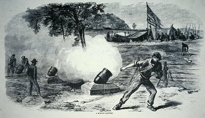 Federal Mortar Battery under den amerikanske borgerkrigen (1861–65) (litho) av American School