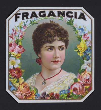 Fragancia, sigaretikett (chromolitho) av American School