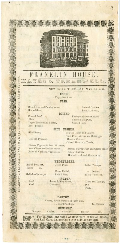 Franklin House Menu for 23. mai 1844, 1844 (gravert meny) av American School