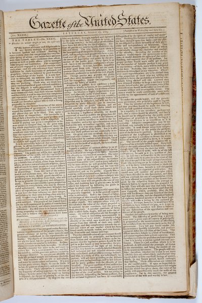 Forsiden av Gazette of the United States, 15. april 1789 av American School