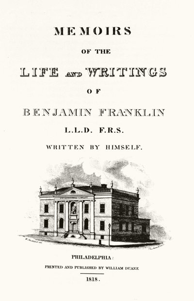 Frontispice av "Memoirs of the life and writings of Benjamin Franklin"" selvbiografi av Benjamin Franklin. Utgave av 1818. av American School