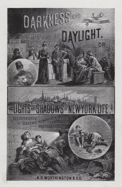 Frontispice for Darkness and Daylight, or Lights and Shadows of New York Life av fru Helen Campbell (litho) av American School