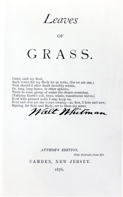 Frontispice til Leaves of Grass av Walt Whitman (1819-92), pub. i 1876 av American School
