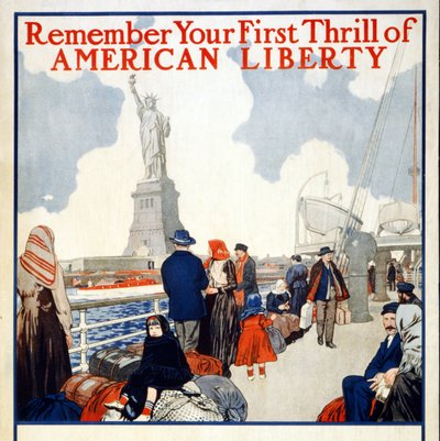 Innsamlingsplakat for 2nd Liberty Loan of 1917, pub. 1917 (farge litho) av American School