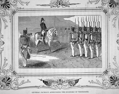 General Andrew Jackson taler til Tennessee Militia før slaget ved Horseshoe Bend, 27. mars 1814 av American School