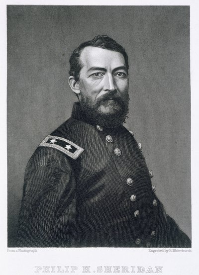 General Philip Sheridan, gravert fra et fotografi av Robert E. Whitechurch (1814-c.1883) av American School