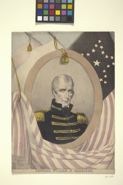 General Willam [Sic] H. Harrison (håndfarget litografi) av American School
