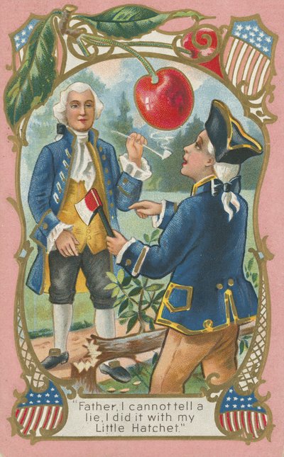 George Washington tilstår for sin far (farge litho) av American School