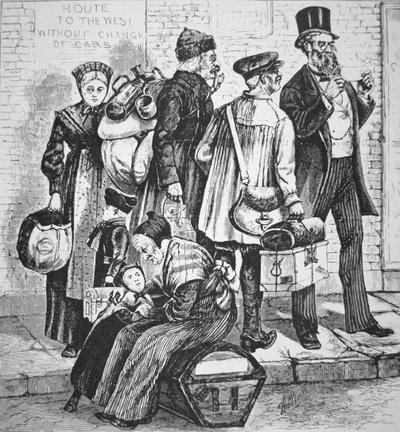 Tyske immigranter i New York City, ca. 1870 (gravering) av American School