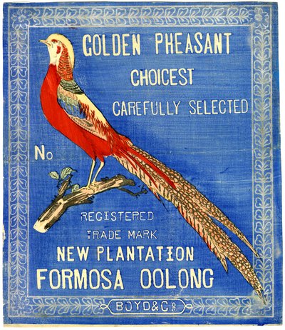 Golden Pheasant Choicest Carefully Select, nr. Registrert varemerke New Plantation Formosa Oolong (blokktrykk (farget blekk på papir med bakside)) av American School