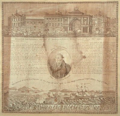 Lommetørkle til minne om ankomsten av general Lafayette (1757-1834) i 1824 (bomull) av American School