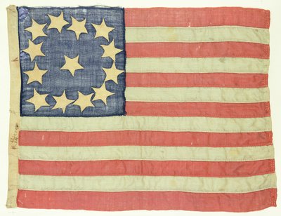 Håndsydd flagg med tretten stjerner, ca. 1830-80 (ull og bomull) av American School