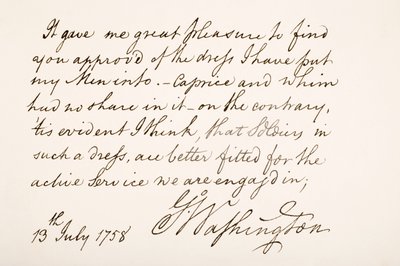 Håndskrift og signatur av George Washington, 1758 av American School