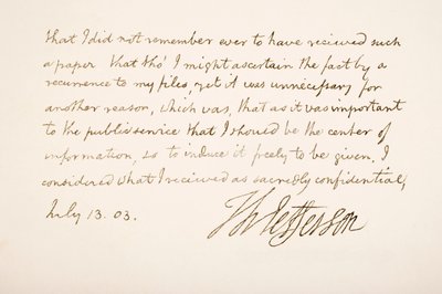 Håndskrift og signatur av Thomas Jefferson, 1803 av American School