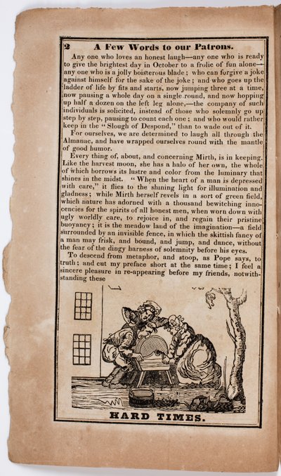 Hard Times, side 2 fra The American Comic Almanac for 1838 av American School