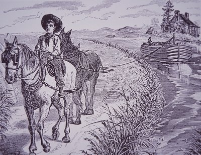 Hester som trekker kanalbåt på slepesti, Erie Canal (gravering) av American School