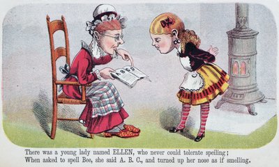 Illustrasjon fra Ellen, et rim i Nonsense for Girls, en brosjyre utgitt av McLoughlin Brothers, New York, 1874 av American School
