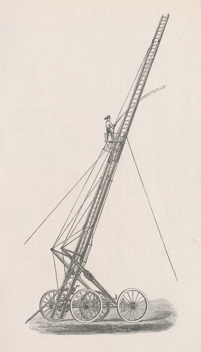 Illustrasjon av slangeheis og lastebil nr. 1. fra rapporten fra politistyret i brannvesenet til fellesrådet i Chicago, s. 70., 1872 (tregravering) av American School