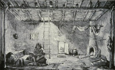 Interiør i et Pueblo-hus, ca. 1880 (gravering) av American School