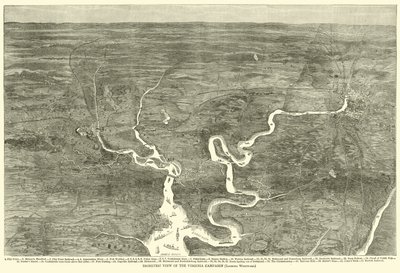 Isometrisk visning av Virginia-kampanjen, Looking Westward, juni 1864 av American School