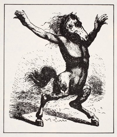 Kelpie Water Demon, fra The World Guide to Gnomes, Fairies, Alves and Other Little People av Thomas Keightley (1789-1872) Publisert 1880, (BW-gravering) av American School