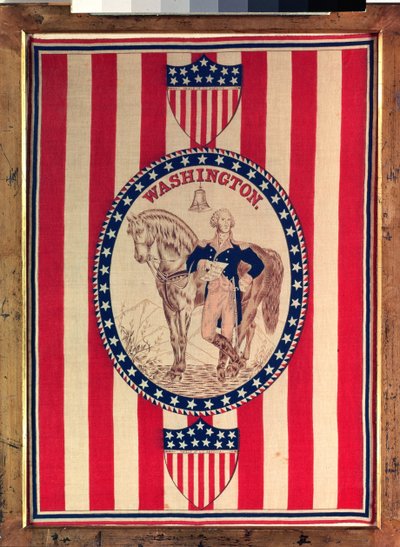 Tørkle som viser et ridesportrett i full lengde av George Washington, ca. 1876 (bomull) av American School