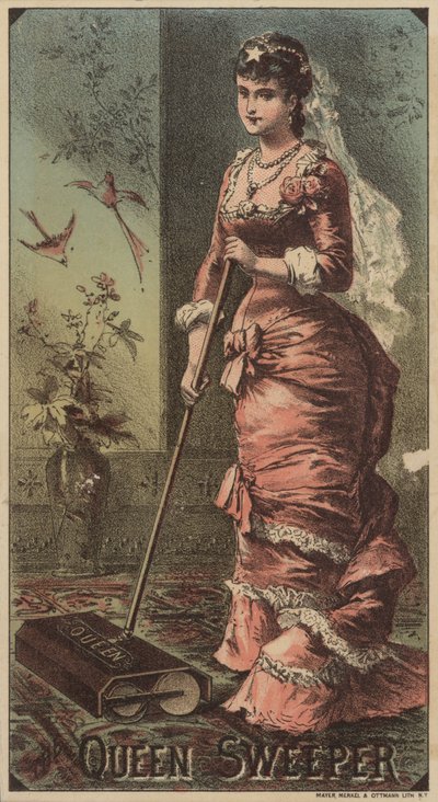 Dame som bruker Queen Carpet Sweeper av American School