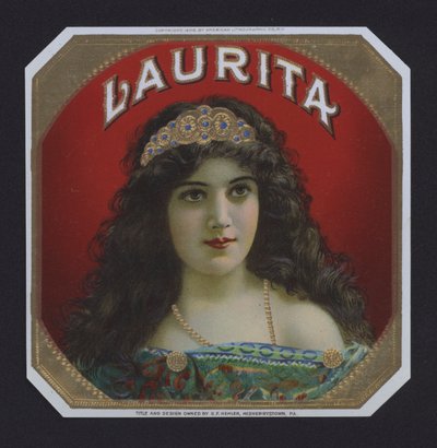 Laurita, sigaretikett (chromolitho) av American School