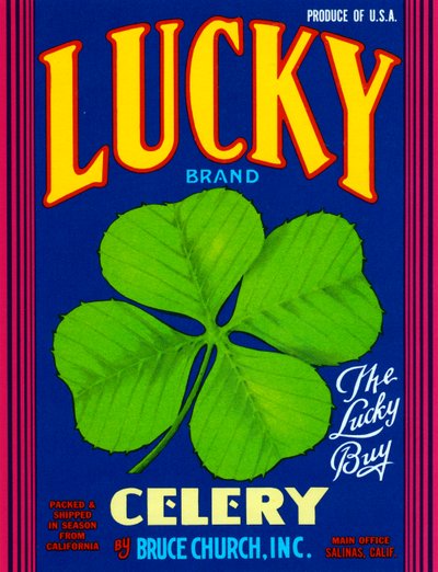 Lucky Brand Selleri Fruit Crate Etikett, ca. 1920 (litografi) av American School