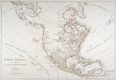 Kart som viser Nord-Amerika som delt av de europeiske maktene, 1774 av American School