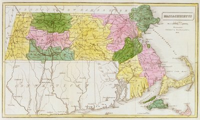 Kart over Massachusetts, fra 'Historical Collections of Massachusetts', av John Warren Barber, 1839 av American School