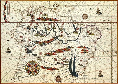 Kart over Sør-Amerika i 1582 av American School