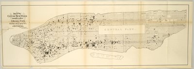 Kart over byen New York som viser plasseringen av kopper, fra 1. mai 1874 til 30. april 1875. av American School