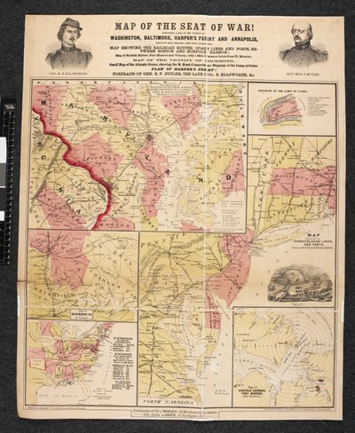 Kart over Seat of War. Inneholder et kart over nærheten av Washington, Baltimore, Harper