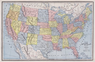 Kart over USA (farget gravering) av American School